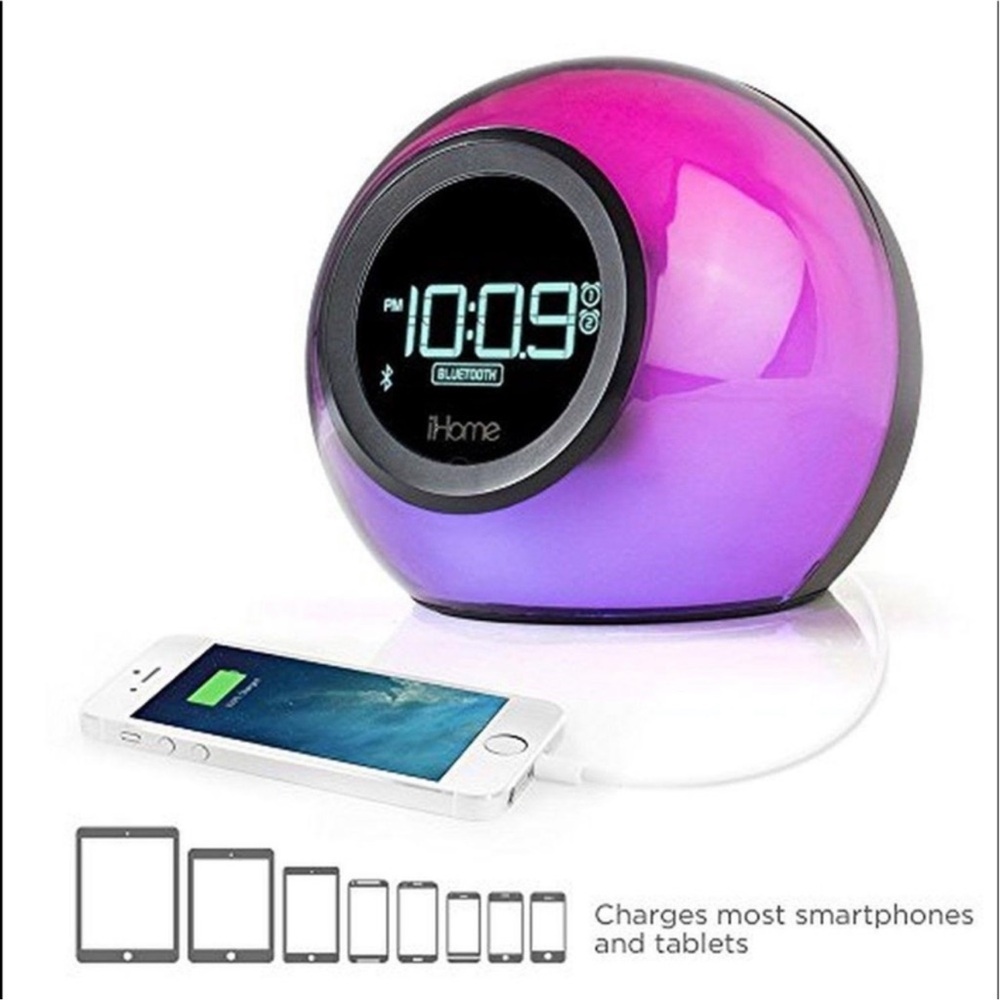 Color changing iHome alarm clock/ radio and Bluetooth speaker One clock